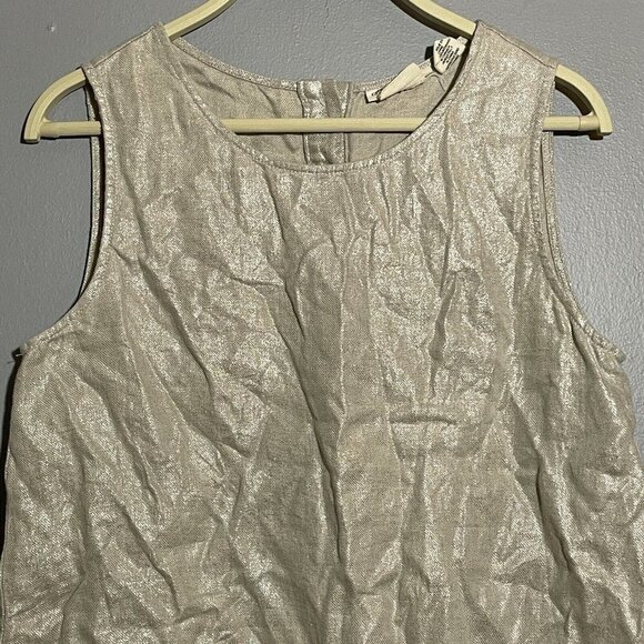 Christian Siriano Linen Sleeveless Blouse Crop Women Size S Beige Glitter Shiny - Picture 3 of 9